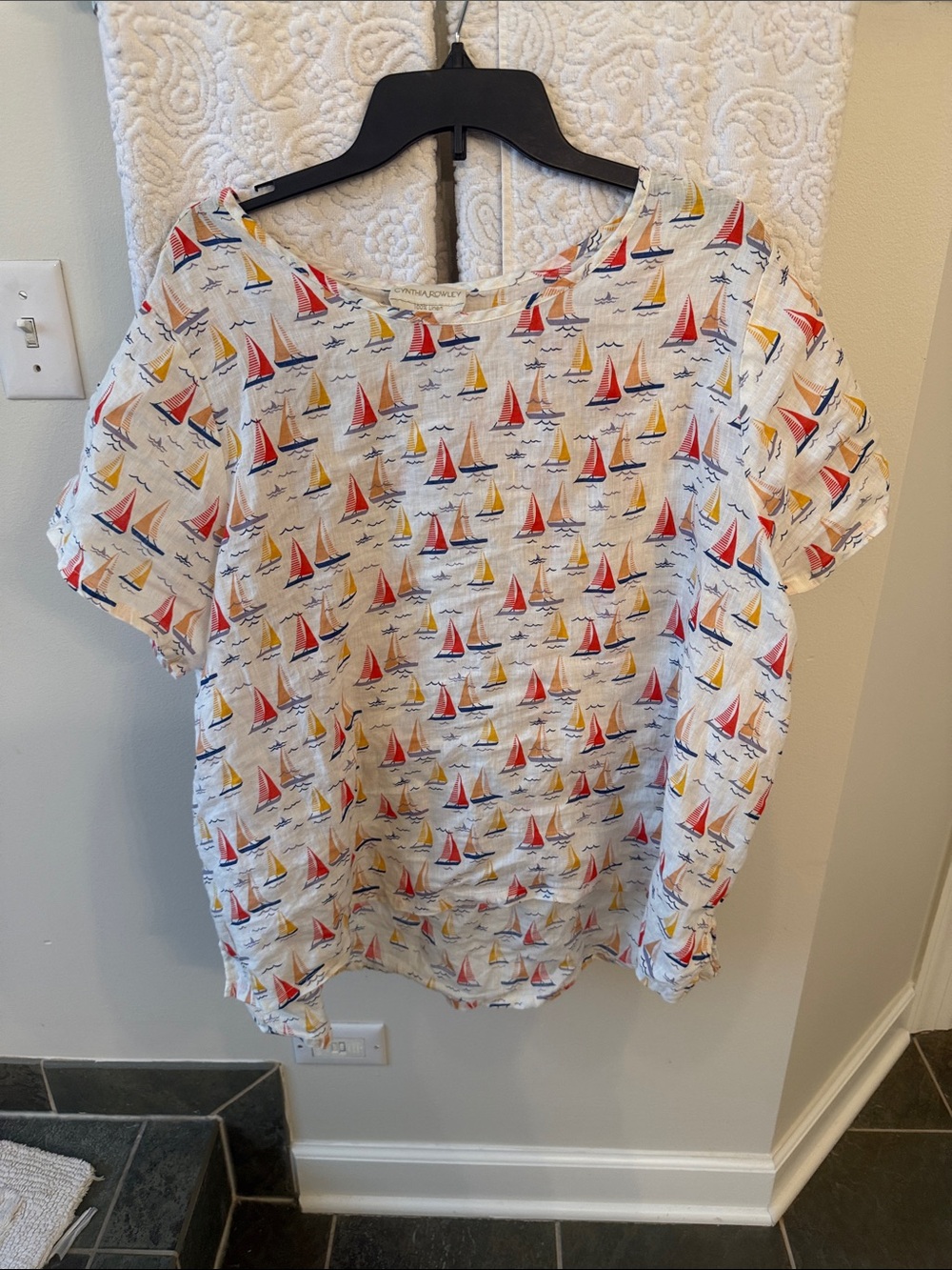 Cynthia Rowley 100% linen 2X Sailboat Print